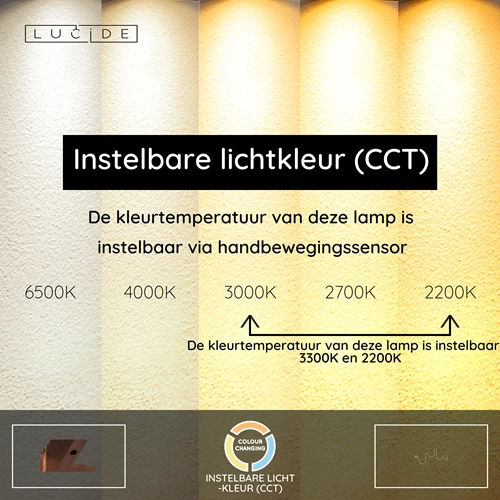 Lucide JANDERIN - Wandlamp - LED Dimb. - CCT - 1x48W 2200K/3300K - Handbewegingssensor - Champagne kleur | Vibes - USP